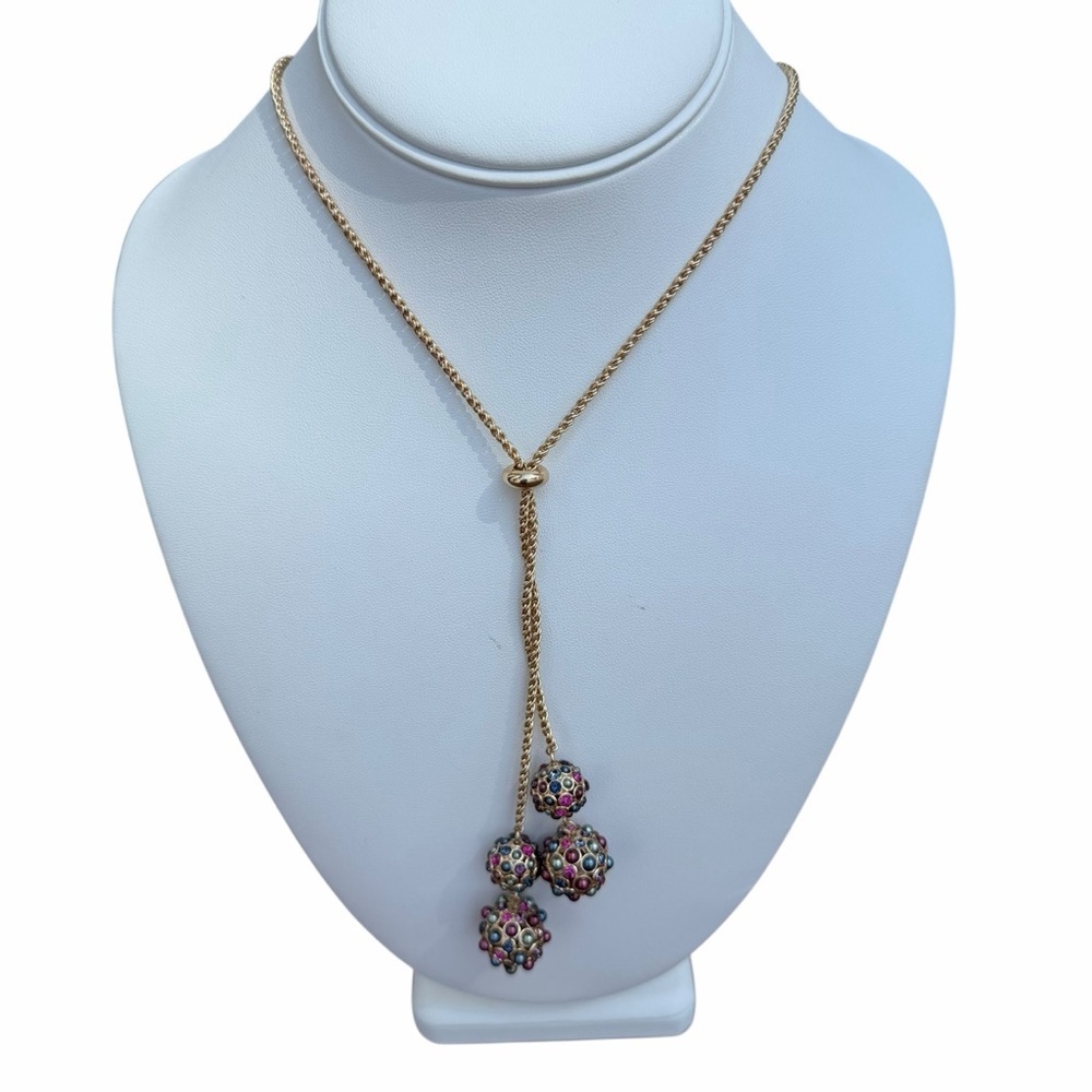 Charter Club 42” Gold Tone Lariat Necklace Multicolor Rhinestone Long Drop Y - Picture 3 of 15